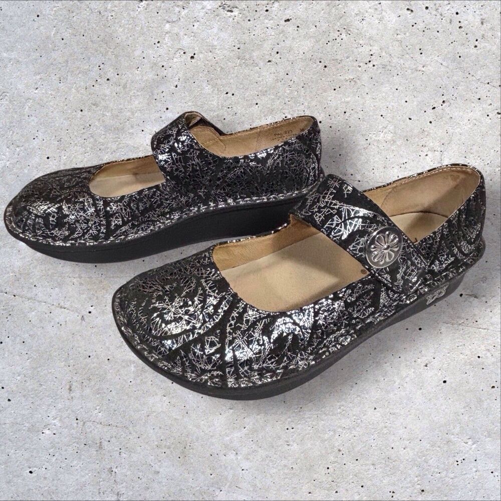 Alegria Paloma PAL-223 Mary Jane Clogs Womens 5.5/6 Black Silver EU 36